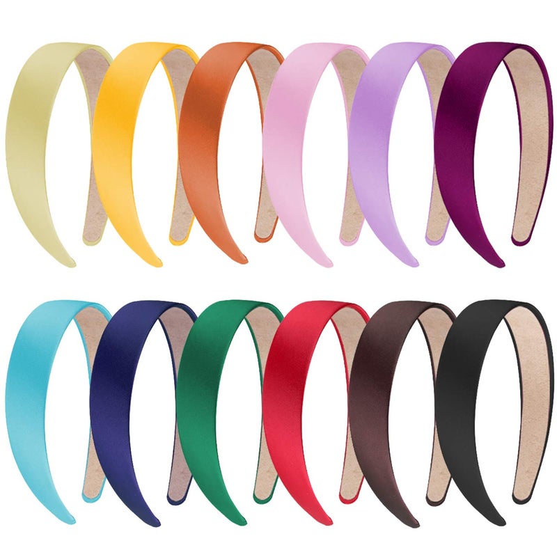 SIQUK 12 Pieces Satin Headbands 1 Inch Wide Non-slip Headband Colorful Headbands DIY Hair Headband for Women and Girls,12 Colors - Image 1